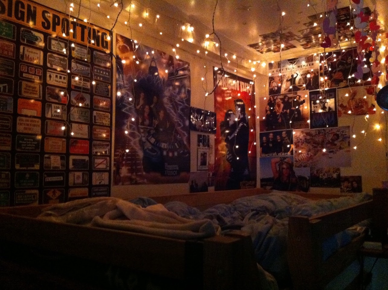Decorate the room with fairy lights so when you turn off the light you still have a dim light to see what your doing, also it looks amazing!
