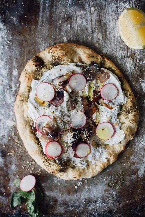 18. Za’atar Pizza with Dukkah Labneh and Purple Onions 
