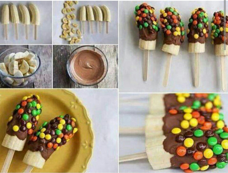 a banana , nutella and m&ms
