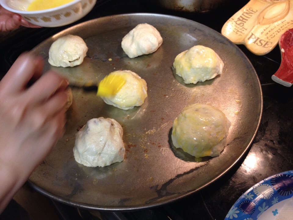 Coat with egg wash. 