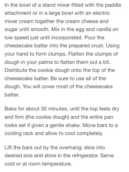 Chocolate Chip Cookie Dough Cheesecake Bars.