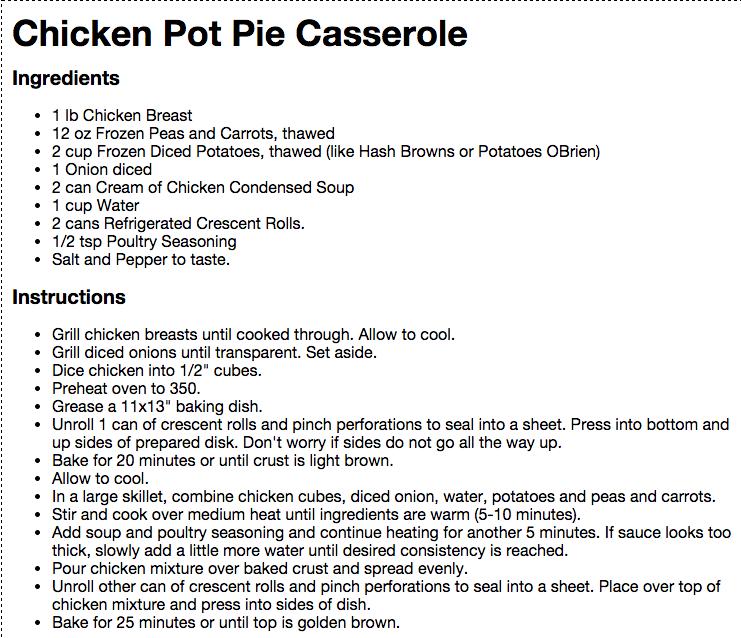 Chicken Pot Pie Casserole