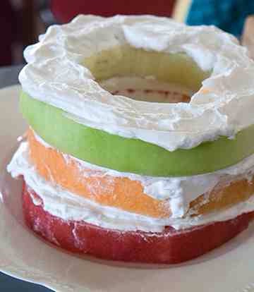 Pat honeydew dry and add to cake.