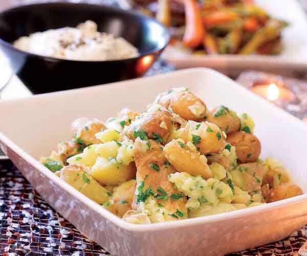 Smashed Potatoes with Horseradish Crème Fraîche