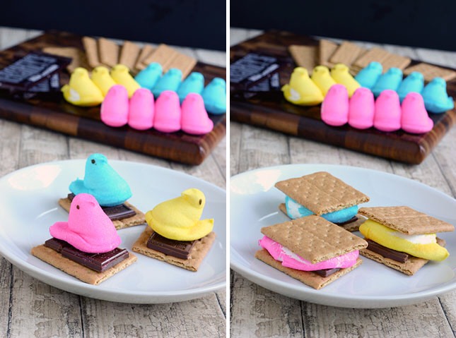 14. Peeps S’mores: Is it weird to have a fire going in your backyard in the middle of the day? Probably, but once your pals see treatswhere flaming Peeps are involved, they’ll totally get it. (via Eclectic Recipes)