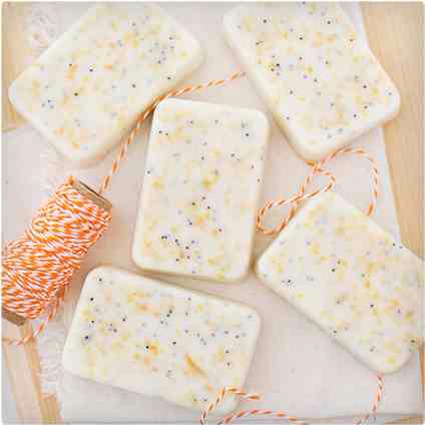 23. Grapefruit Mint Poppyseed Soap

The poppyseeds work great here because they’re a natural exfoliator. Ever wonder what the beads are in that store bought exfoliator? Probably something synthetic, so do yourself a favor and exfoliate with something a little more natural and a lot cheaper.
