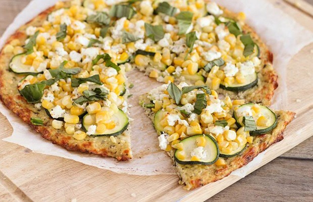 Cauliflower Crust Pizza with Zucchini, Corn & Goat Cheese
