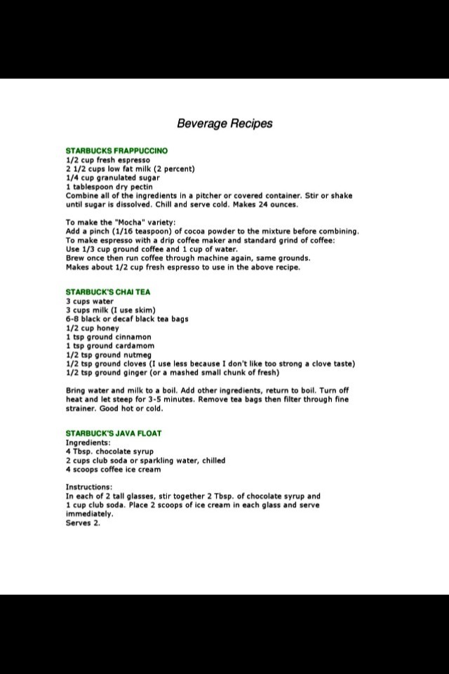 Every Single Starbucks Recipes