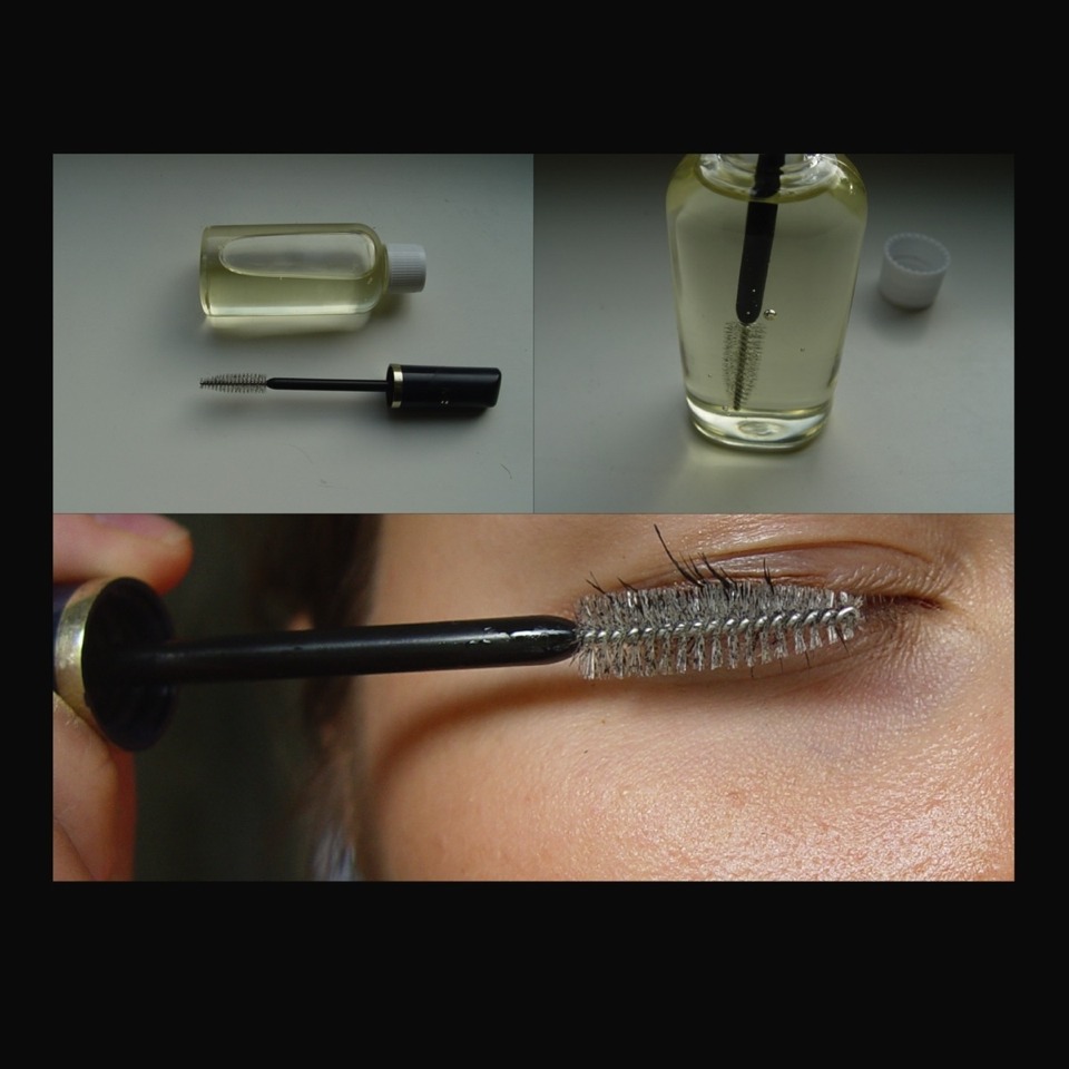 Castor oil applied with a clean mascara brush or with your fingers. Castor oil works better than Vaseline in my opinion.