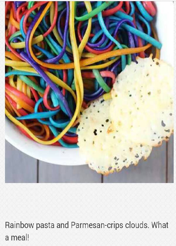Rainbow Pasta With Parmesan Cheese Clouds! 