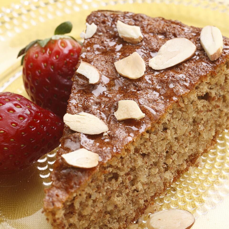 Nutrition information  10 Servings
Serving size: 1 slice
Per serving: 235 calories; 14 g fat(1 g sat); 3 g fiber; 22g carbohydrates; 8 g protein; 22 mcg folate;  74 mg cholesterol; 17 g sugars; 16 g added sugars; 108 IU vitamin A; 0 mg vitamin C; 19 mg calcium; 0 mg iron;208 mg sodium; 56 mg potassi