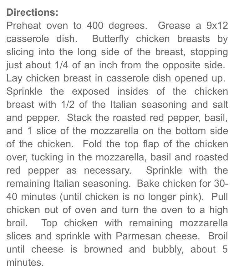 Roasted Red Paper, Mozzarella And Basil Stuffed Chicken!!!