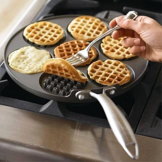 Waffle Griddle

http://www.amazon.com/Nordic-Ware-Silver-Dollar-Griddle/dp/B001TRDPVE/ref=sr_1_1?ie=UTF8&qid=1413470171&sr=8-1&keywords=Nordic+Ware+Silver+Dollar+Waffle+Griddle