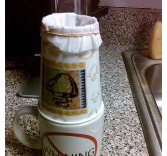 No coffee maker? No problem? Fix yourself one of these.. Boil your water before filtering it through.. 