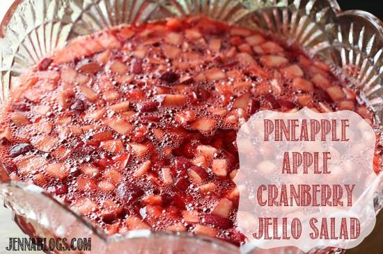 Cranberry Salad ~ This cranberry salad is traditional made in most homes for the holidays.  It's a mixture of crushed pineapple, cranberry sauce, diced apple and raspberry jello.