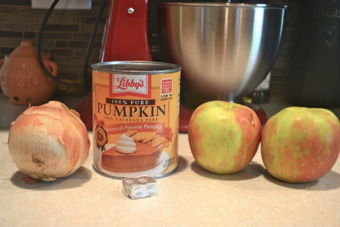 "Easy Peasy” Pumpkin Soup 

Ingredients 

1 large can of Pumpkin

1 Onion 

2 Apples 

6 cups of water

2 chicken bouillon cubes

2 tablespoons of maple syrup. 