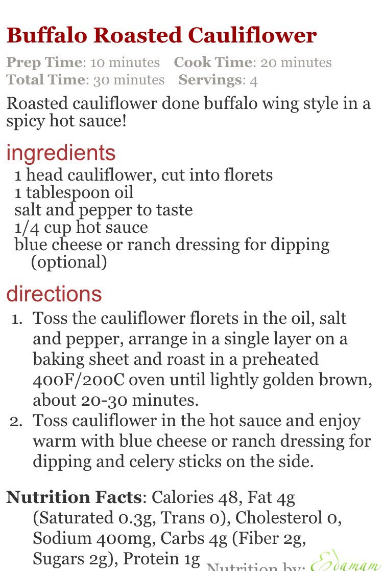 Buffalo Roasted Cauliflower!!!