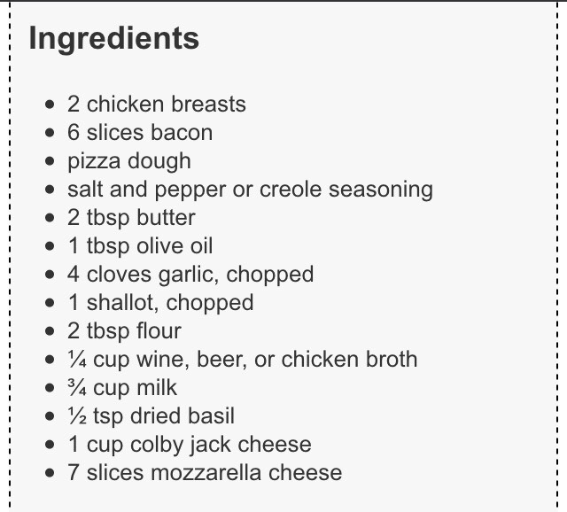 "GRILLED CHICKEN & BACON PIZZA WITH GARLIC CREAM SAUCE"