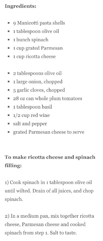 Stuffed Manicotti Pasta Shells With Ricotta Cheese And Spinach Filling!