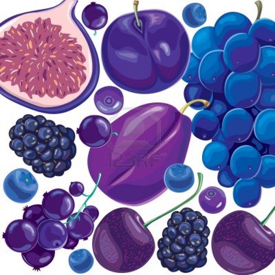 * Blue foods are high in antioxidants and fiber, and therefore defend the body from colon cancer and help remove toxins from the body.