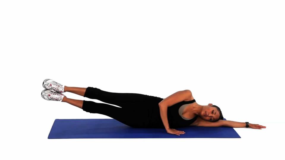 lie down and lift your legs in this position. Hold it for about 6 seconds and repeat.
