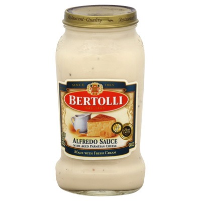 After everything is nicely browned drain grease and add Alfredo sauce. 