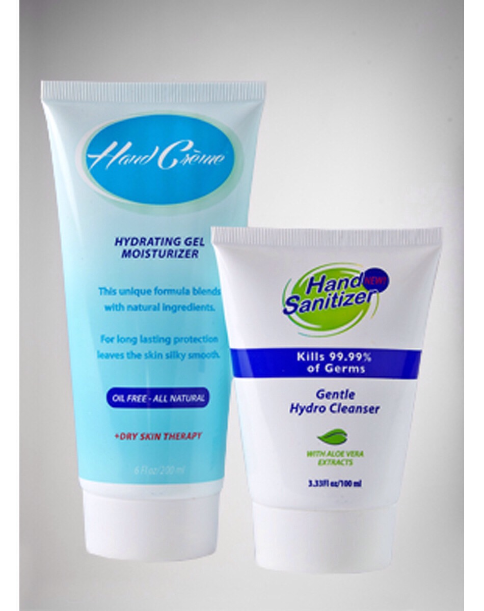 Both hand cream and sanitizer ; cream to keep hands (elbows, arms, knees...) soft and supple and sanitizer if there is no hand washing near by 