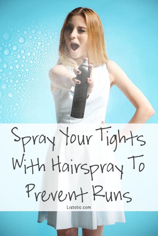 16. Hosiery & Hairspray
You probably already know that you can stop a run in a pair of pantyhose with clear nail polish, but why not just prevent the runs in the first place with hairspray? Give them a quick spray with an aerosol can, paying special attention to the areas that are prone to runs