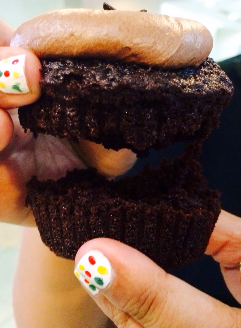 Divide the cake into two -- crosswise. 