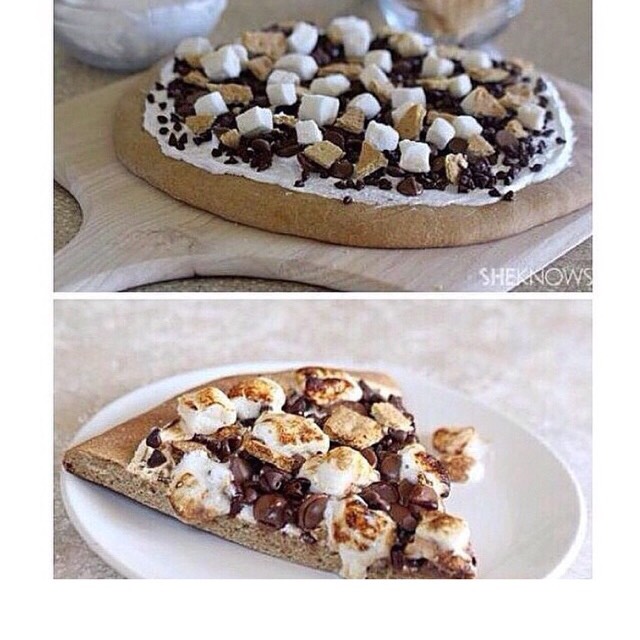 1st roll out a piece of gram cracker dough to your desired size 
2nd add a little bit of marshmallow fluff to the bottom and full marshmallows to the top 
3rd add chocolate drops/melts 
4th put in the oven at 300 (to be safe) until the marshmallows & crust turn golden
5th enjoy! 
