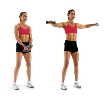 7. Follow this by 15 lateral raises

~Believe it or not, this also helps to work your abs too. It especially targets your shoulders and strengthens them also giving additional tone to your upper arm. This move is perfect for swimmers, as they use their shoulders a lot!