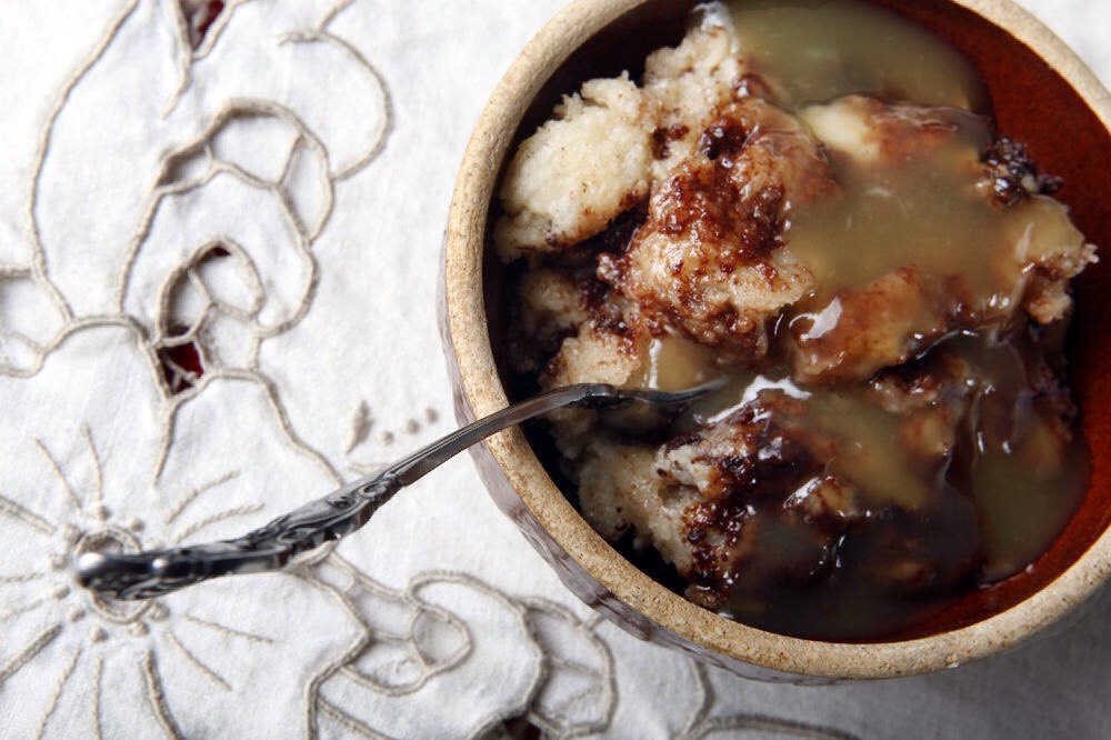 Chocolate bread pudding with bourbon sauce 
