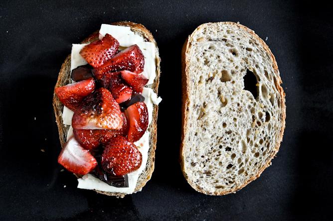 Roasted Strawberry, Brie + Chocolate Grilled Cheese 