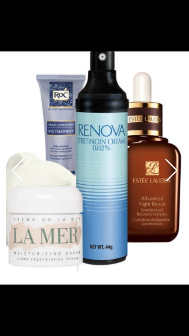 GLOWY SKIN: NIGHT
Step 1: Not using a retinoid? Get to a derm, stat. Nothing beats its anti-aging effects, and newer formulas, like Renova (shown), are formulated for sensitive skin.


Not ready for an Rx? Try a potent serum to speed up cell turnover. Try Estée Lauder 'Advanced Night Repair' Synchronized Recovery Complex


TIP: Layer topicals from lightest (serums) to heaviest (creams).


Step 2: To avoid irritation, keep potent serums away from the eyes. Treat the area with a vitamin A-and-C- packed eye cream to soften lines and fade brown spots. Try RoC Multi-Correxion Eye Treatment


Step 3: Top with a hydrating moisturizer. Try La Mer Moisturizing Cream


TIP: New to retinoids? For the first few weeks, apply first instead of last as a buffer.