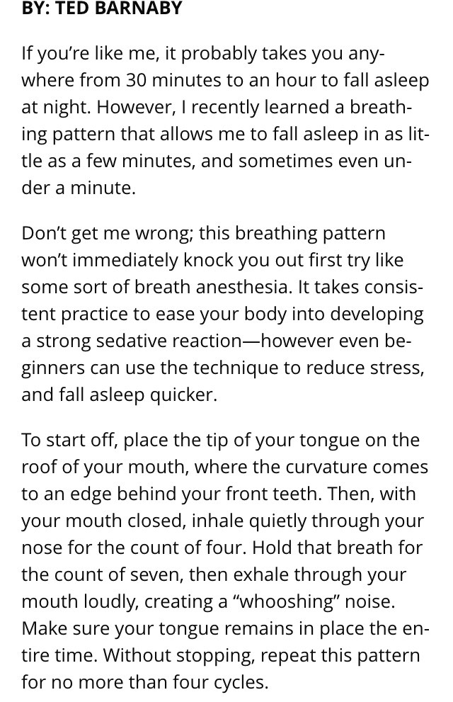 How To Fall Asleep In Under One Minute With Use Of A Breathing Pattern