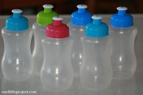 First find some squeeze water bottles