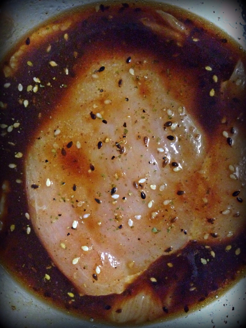 Sesame Ginger Chicken
Marinate in Simply Organic Garlic n'Herb (sesame seeds,garlic, black pepper,lemon peel,onion,parsley,citric acid)&Maple Grove Farms of Vermont's Sesame Ginger Dressing (soy sauce,toasted sesame oil,pineapple juice,ginger,garlic,&lemon juice)Bake at 400 degrees for 15-20mins.