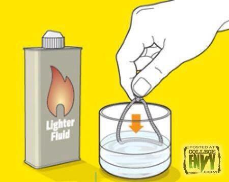 Step 2: soak the string / rope in lighter fluid - make sure the string/rope is very well saturated.