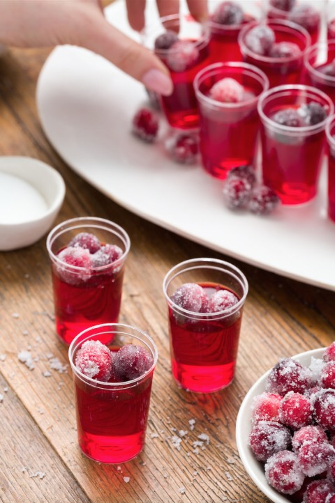 	1.	Pour 2 cups water into a saucepan and bring to a boil. Add the packets of cranberry Jello, and whisk until the Jello has dissolved. Remove the pan from the heat.
