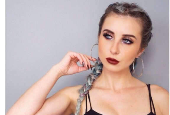 10. Purple lower lash line, deep red orange lip. 