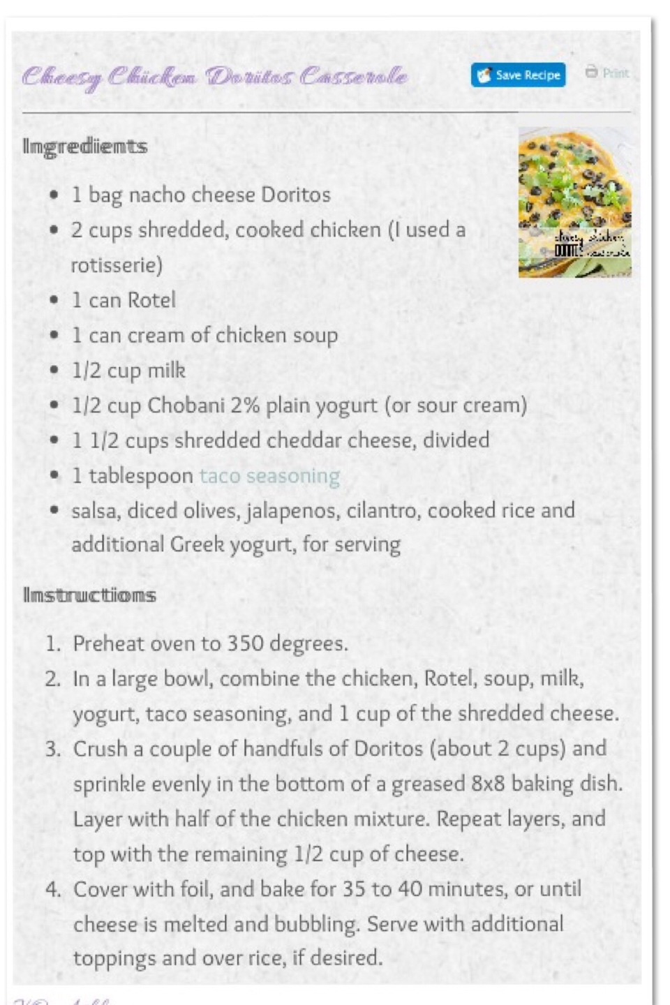 Cheesy Chicken Doritos Casserole