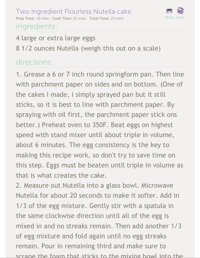 2 Ingredients- Flourless Nutella Cake