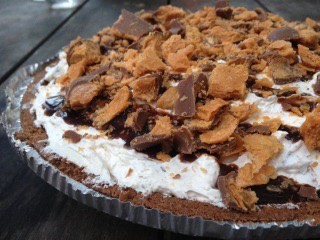 Butterfinger Pie 

http://www.food.com/recipe/butterfinger-pie-29478
