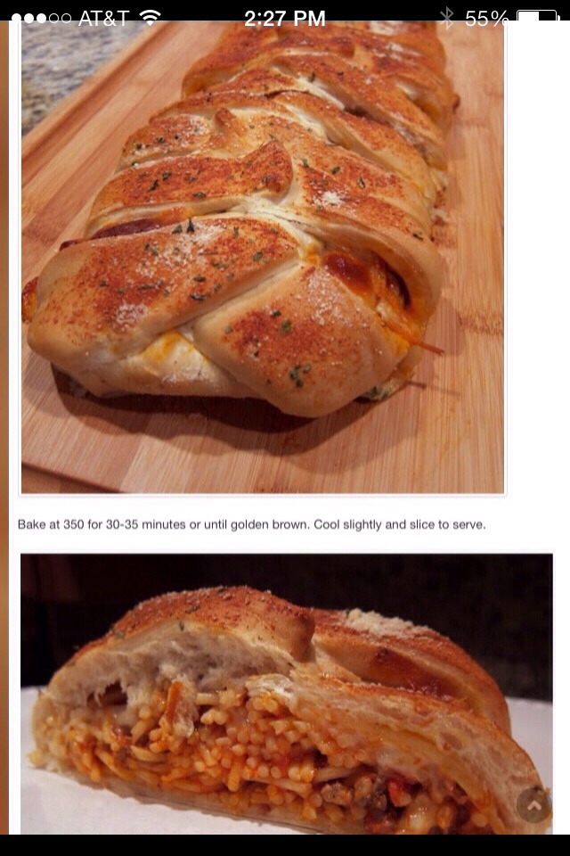 Spaghetti Stuffed Garlic Bread! #orgasmic😍