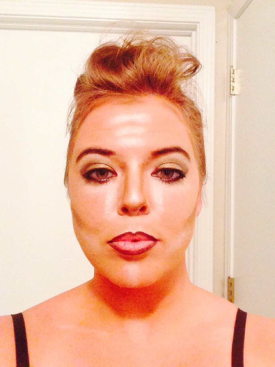 Line lips with the eye pencil you used for your liner. I used Urban Decay. The color is Rockstar.
