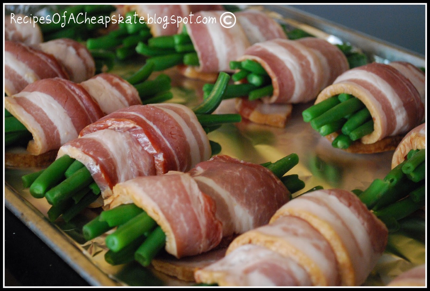 Place the bundle into the casserole dish, seam side down. Repeat with remaining bacon strips and green beans. You can pack these pretty tight in the pan, just know that if the bacon is touching another bundle they take some prying to get apart. Sprinkle with the brown sugar and salt and pepper.