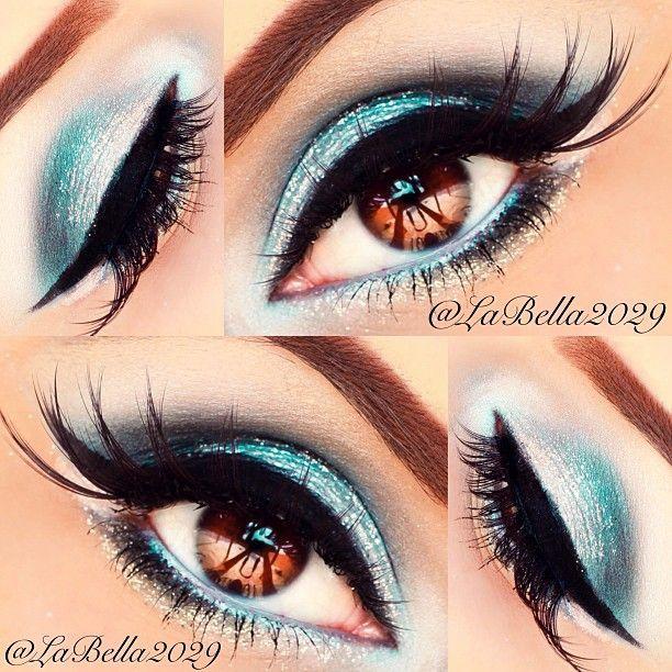 Add some black shadow to create dimension and some glitter for a lovely party look.