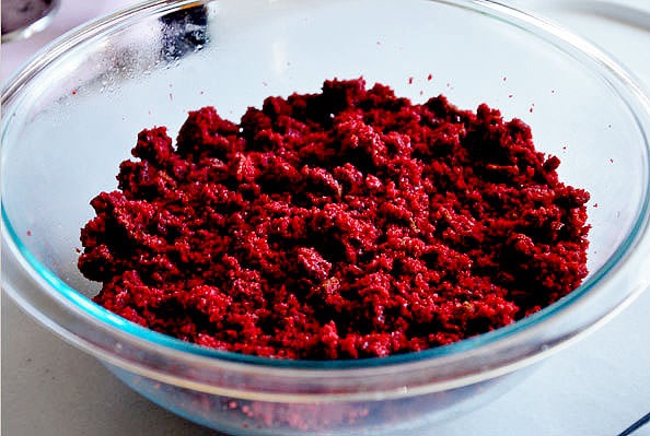 After baking the cake crumble into a large bowl! 
