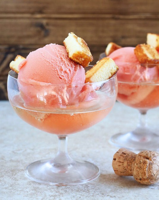 11. Champagne Sundaes
The only thing better than a hot fudge sundae is a champagne sundae, complete with toasted pound cake croutons.