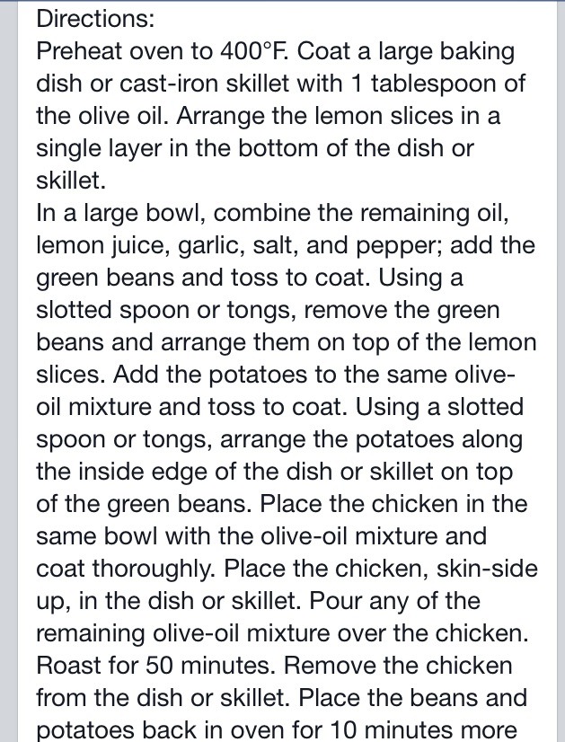 Garlic And Lemon Chicken With Green Beans And Red Potatoes